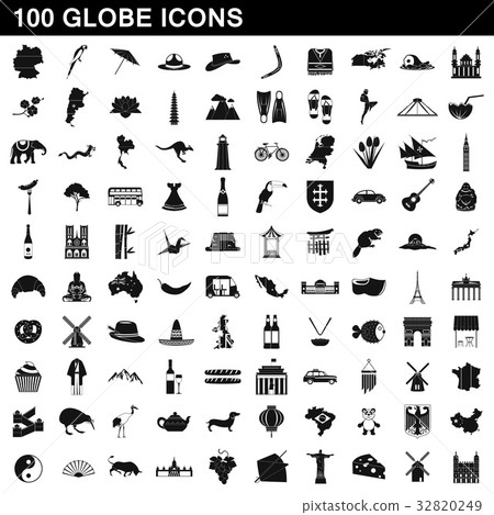 100 globe icons set, simple style 32820249