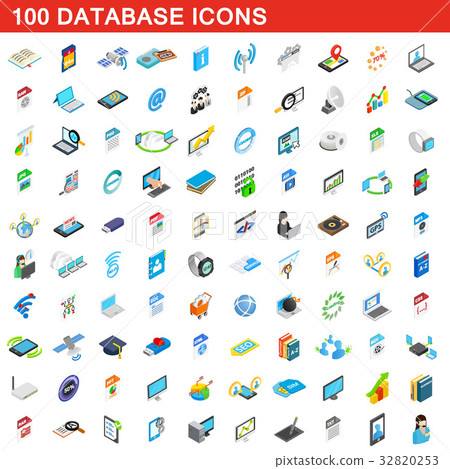 100 database icons set, isometric 3d style 32820253