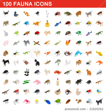 100 fauna icons set, isometric 3d style 32820262