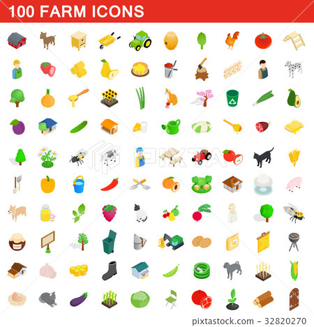 100 farm icons set, isometric 3d style - Stock Illustration [32820270 ...