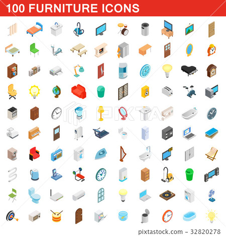 100 furniture icons set, isometric 3d style 32820278