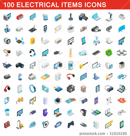 100 electrical items icons set, isometric 3d style 32820280