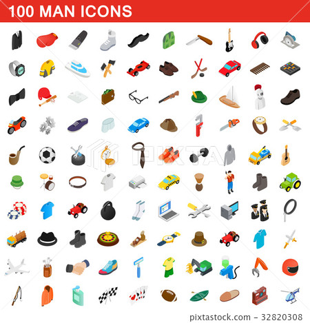 100 man icons set, isometric 3d style 32820308