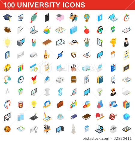 100 university icons set, isometric 3d style 32820411