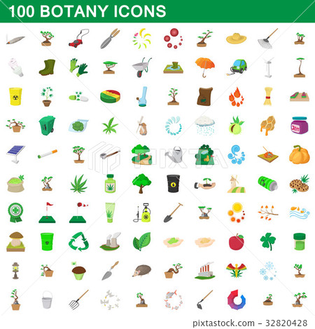 100 botany icons set, cartoon style 32820428