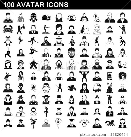 100 avatar icons set, simple style 32820434