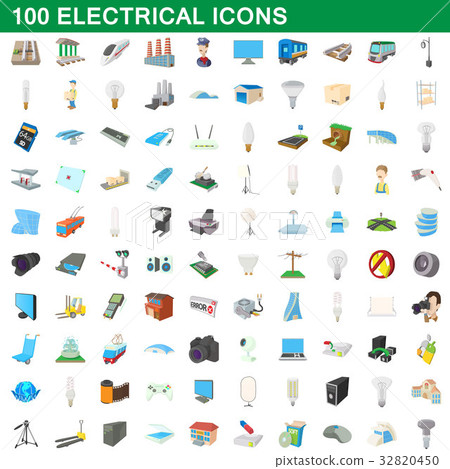 100 electrical icons set, cartoon style 100 electrical icons set, cartoon style 32820450