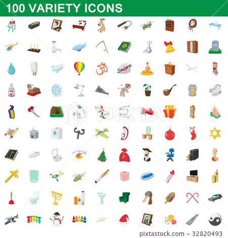 100 variety icons set, cartoon style 32820493