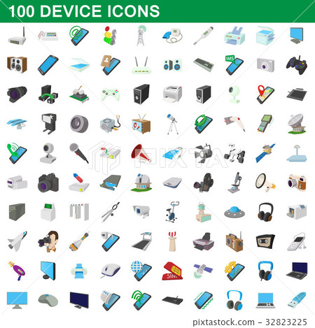 100 device icons set, cartoon style 32823225