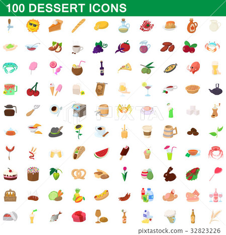 100 dessert icons set, cartoon style 32823226