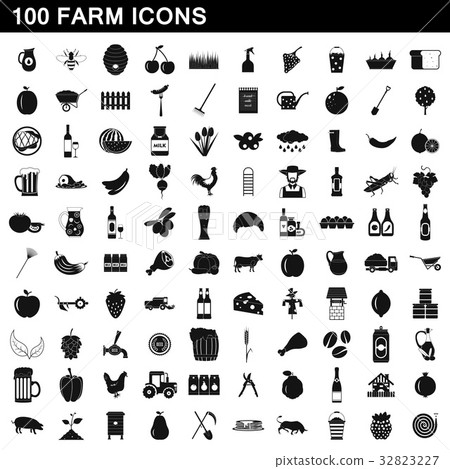 100 farm icons set, simple style 100 farm icons set, simple style 32823227