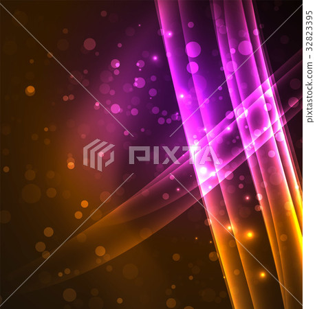 Energy lines, glowing waves in the dark, vector 32823395
