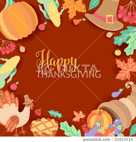Square Banner Frame With Thanksgiving Symbols Stock