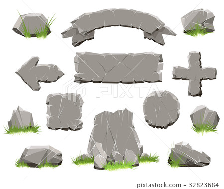 Rock circle button, stone banners Rock circle button, stone banners 32823684