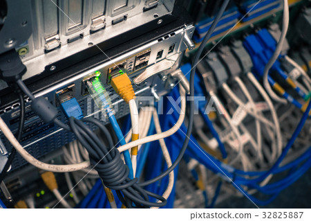 Close up of network internet cables, patch cords  32825887