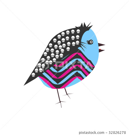 Cute tiny spooky monster bird with skulls. Vector illustration for halloween party. 32826278