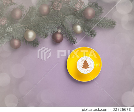 cappuccino and christmas gifts with pine branch cappuccino and christmas gifts with pine branch 32826678