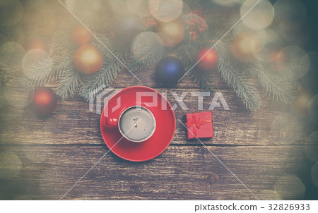 Hot cappuccino with christmas tree shape Hot cappuccino with christmas tree shape 32826933