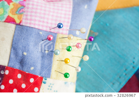 sewing, patchwork, tailoring and fashion concept - 32826967