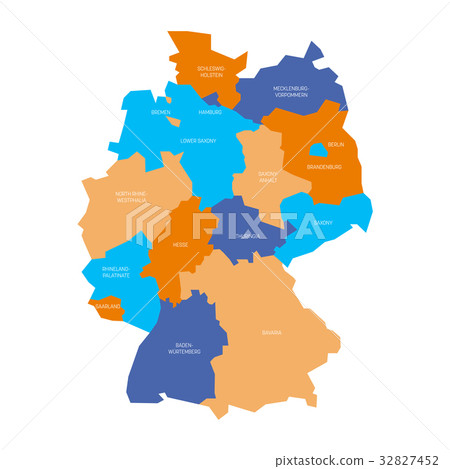 Map of Germany devided to 13 federal states and 3 32827452