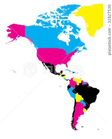 Political map of Americas in CMYK colors on white Political map of Americas in CMYK colors on white 32827530