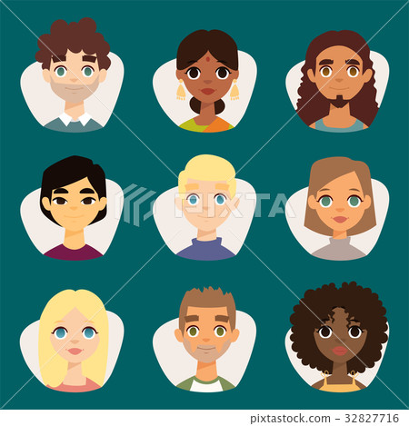 Set of diverse round avatars with facial features - Stock Illustration ...