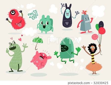 Vector cute monsters set collection isolated Vector cute monsters set collection isolated 32830425