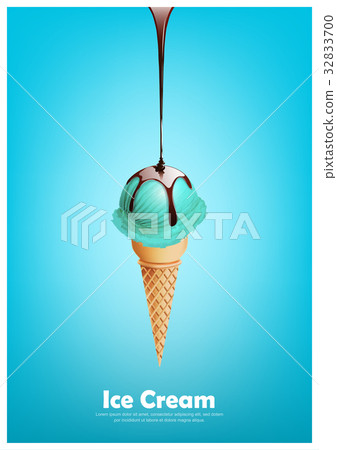 Blue ice cream cone, Pour chocolate syrup 32833700