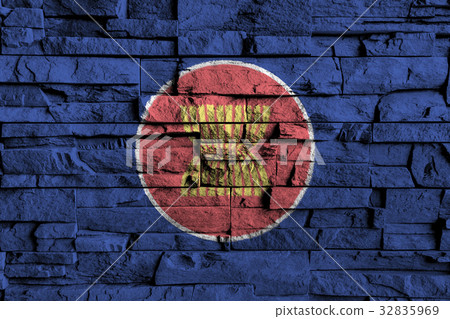ASEAN flag painting on old brick wall . 32835969