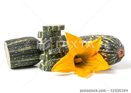 zucchini with leaf and flower isolated on white 32836164