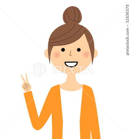 年輕的女士媽媽V簽名片 年輕的女士媽媽V簽名片 32836378