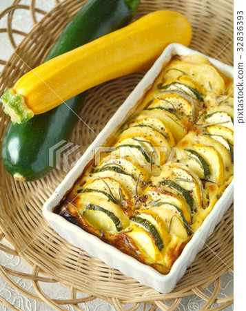 兩色西葫蘆和土豆,迷迭香果餡餅(垂直高角度視圖) 兩色西葫蘆和土豆,迷迭香果餡餅(垂直高角度視圖) 32836393
