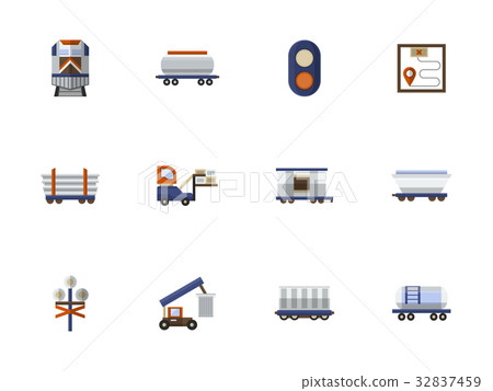 Railroad flat color vector icons set 32837459