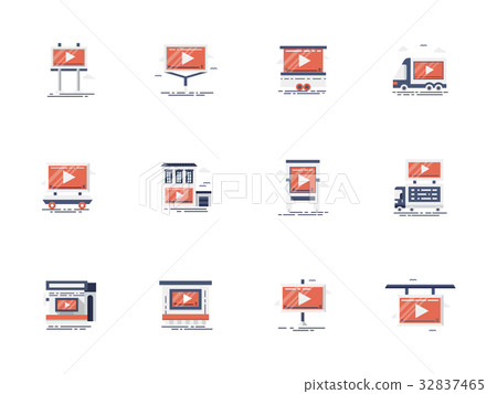 Outdoor video advertising flat vector icons set - Stock Illustration ...
