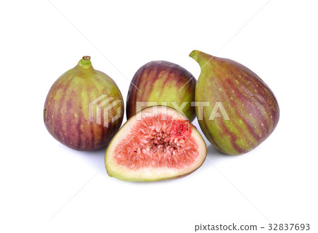 whole and half cut ripe fig on white background whole and half cut ripe fig on white background 32837693