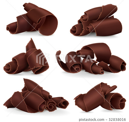 Set of chocolate shavings on white background 32838016