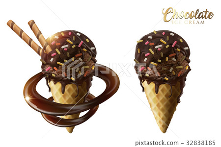 Chocolate ice cream cones 32838185