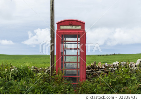 Old phone box UK landscape with old phone box Old phone box UK landscape with old phone box 32838435