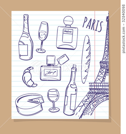 Symbols of Paris sketch icons 32840098