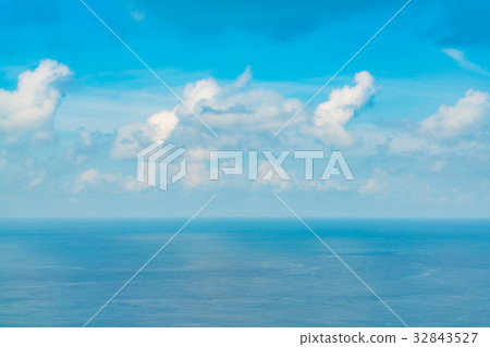 Aerial view over the blue sea with cloud and sky . Aerial view over the blue sea with cloud and sky . 32843527