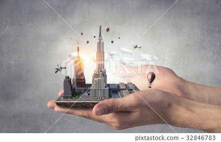 Architectural exterior project. Mixed media Architectural exterior project. Mixed media 32846783