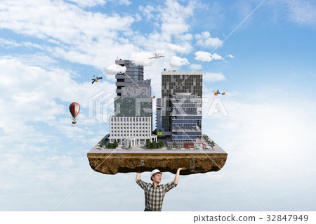 Heavy construction concept. Mixed media 32847949