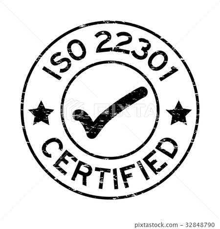 Grunge black ISO 22301 certified rubber seal stamp Grunge black ISO 22301 certified rubber seal stamp 32848790