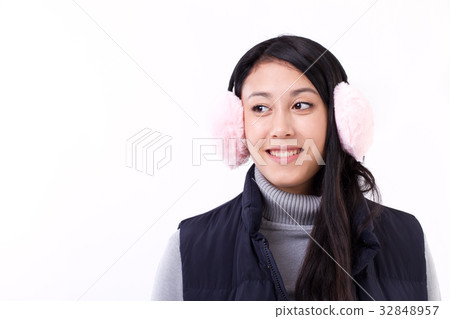 happy, smiling asian-caucasian woman looking away happy, smiling asian-caucasian woman looking away 32848957