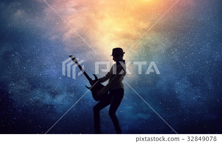 Rock girl with guitar. Mixed media Rock girl with guitar. Mixed media 32849078