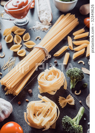 pasta and food ingredient on table 32849626