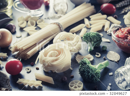 pasta and food ingredient on table 32849627
