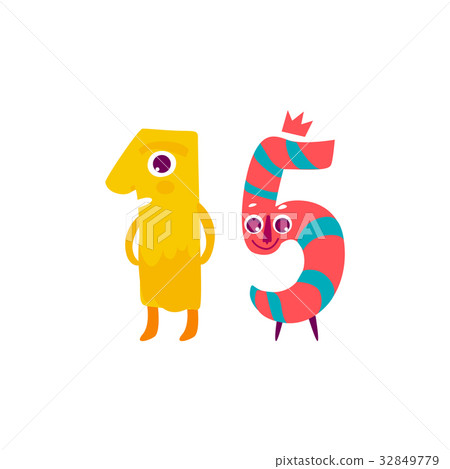 Vector cute animallike character number fifteen 15 32849779