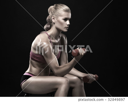 beautiful fitness woman with dumbbells beautiful fitness woman with dumbbells 32849897