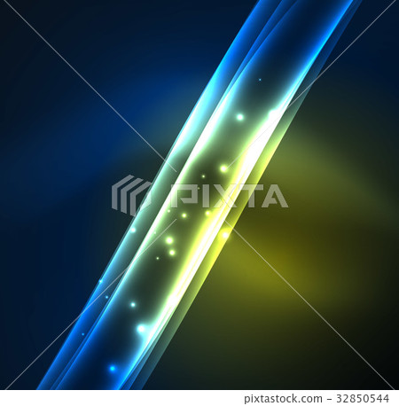Energy lines, glowing waves in the dark, vector 32850544